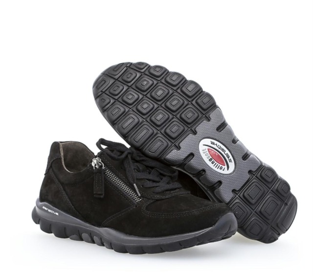 Zwart suède dames sneaker Rollingsoft 06.968.47