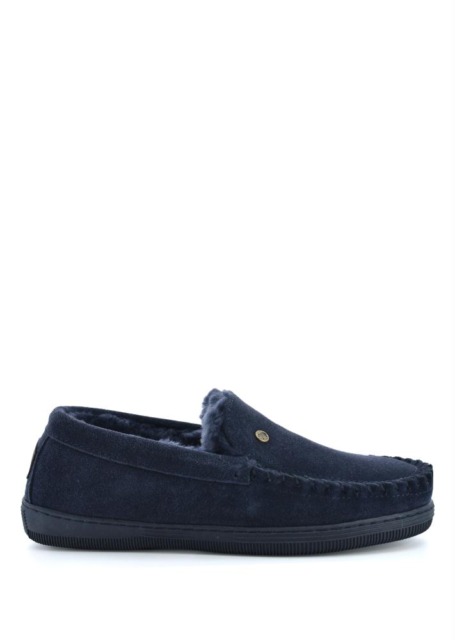 Donkerblauwe Warmbat heren pantoffel wol Grizzly