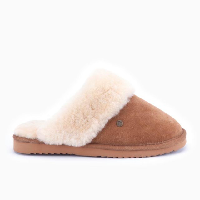 Cognac schapenvacht dames pantoffel Warmbat