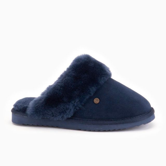 Blauw schapenvacht dames pantoffel Warmbat