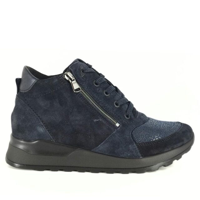 Blauwe halfhoge sneaker H wijdte en met orthotritt van Waldläufer