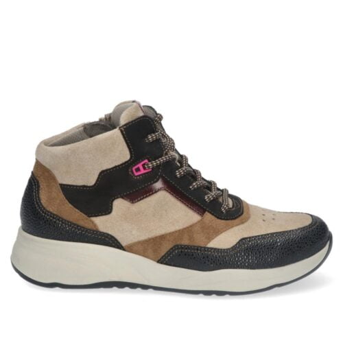Halfhoge sneaker H wijdte in beige leer/suède combi Durea