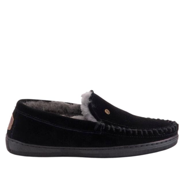 Zwarte schapenvacht heren pantoffel Warmbat Grizzly