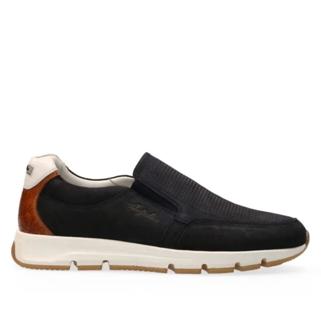 Blauw nubuck instapper met uitneembaar voetbed