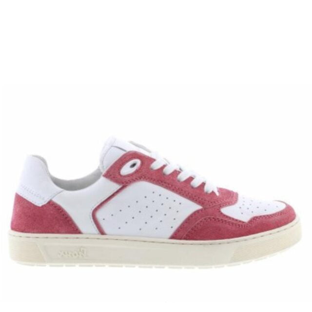 Sneaker in wit leer met roze suède uitneembaar voetbed