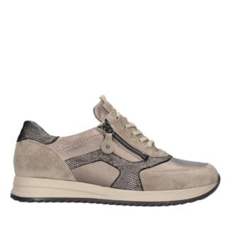 Afbeelding van Waldläufer sneaker in beige suède met bronsaccenten, zijrits, wijdte H en uitneembaar voetbed