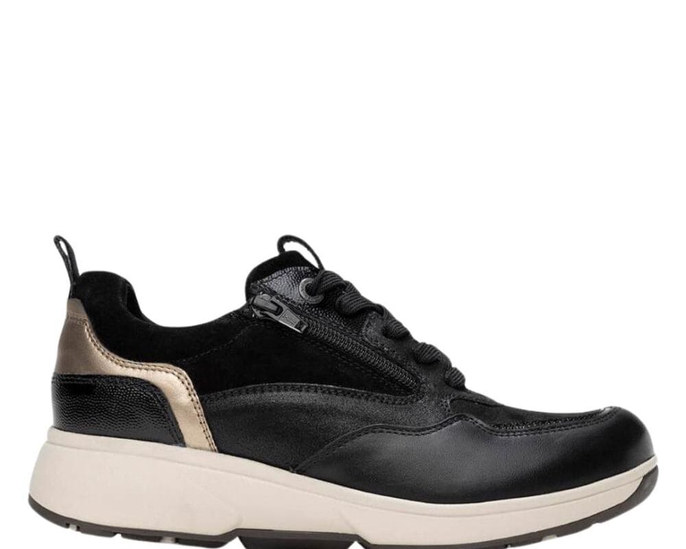 Grenoble 30215.2.084 1 Zwart leren sneaker Xsensible Grenoble 30215.2.084 voor dames met H-breedte, ritssluiting en uitneembaar voetbed.