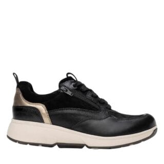 Zwart leren sneaker Xsensible Grenoble 30215.2.084 voor dames met H-breedte, ritssluiting en uitneembaar voetbed.