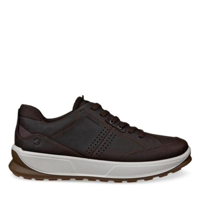Donkerbruine ECCO heren sneaker van nubuck met sportieve witte zool