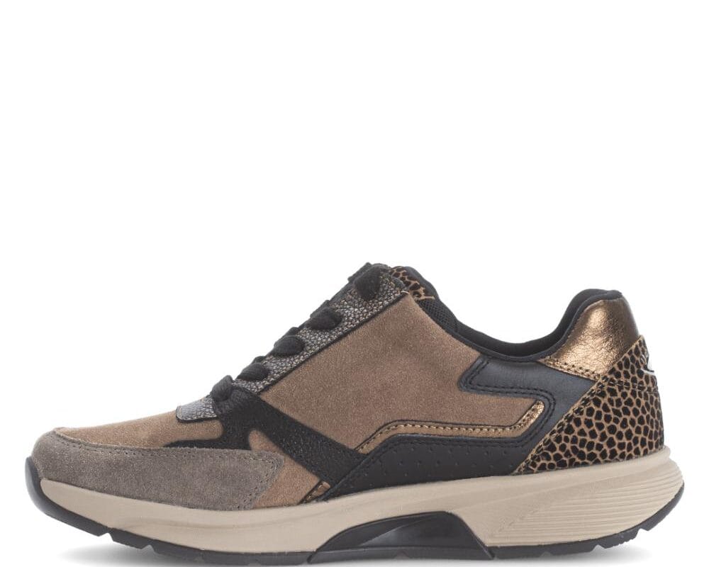 76.878.42 2 Gabor Rollingsoft sneaker voor dames met bruine accenten, rits en uitneembaar voetbed