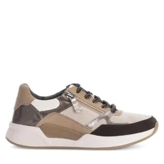 Beige Gabor Rollingsoft dames sneaker met rits, afwikkelzool en uitneembaar voetbed