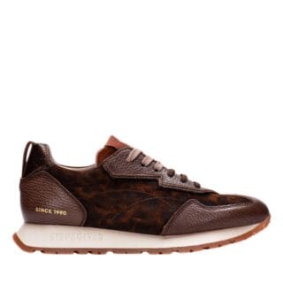 Dames sneaker Hispanitas met leopardprint, bruin leer en uitneembaar voetbed
