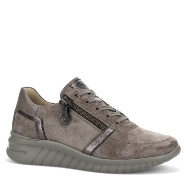 Taupekleurige Hartjes dames sneaker model 162.2401 met rits, leren voering en uitneembaar voetbed