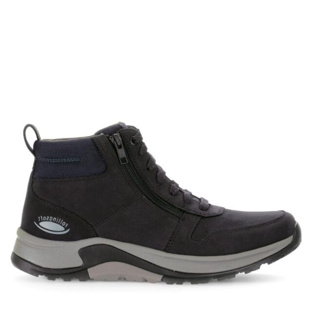 Donkerblauwe hoge herensneaker van Gabor Rollingsoft in nubuck met dubbele rits en brede pasvorm