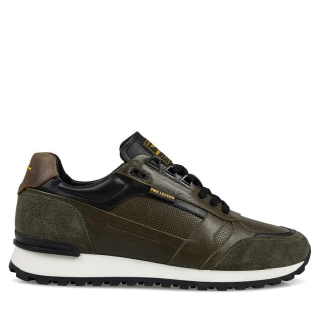 PME Legend Airlander 015 groene heren sneaker van leer en suède met witte zool
