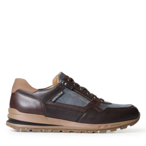 Bruine Mephisto heren sneaker met rits, leren bovenwerk en uitneembaar voetbed