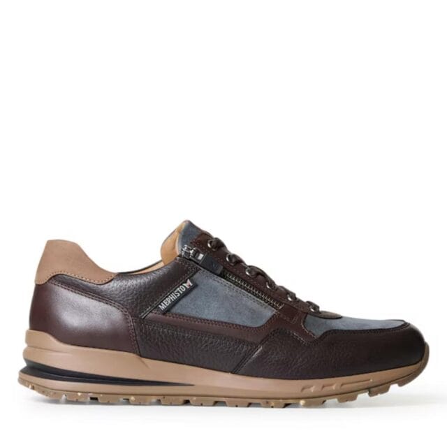 Bruine Mephisto heren sneaker met rits, leren bovenwerk en uitneembaar voetbed