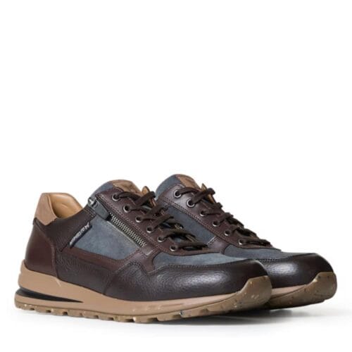 Bruine Mephisto heren sneaker met rits, leren bovenwerk en uitneembaar voetbed