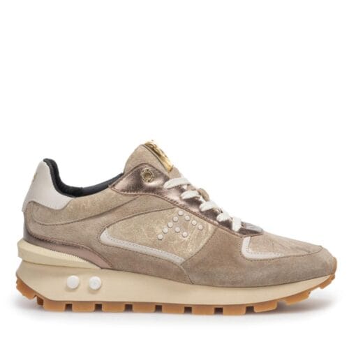 Beige Floris van Bommel dames sneaker met leren voering en sportieve zool