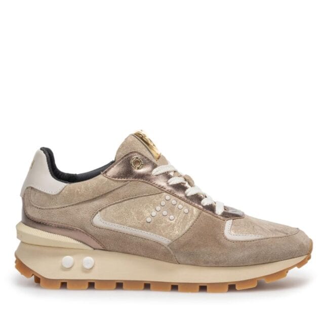 Beige Floris van Bommel dames sneaker met leren voering en sportieve zool