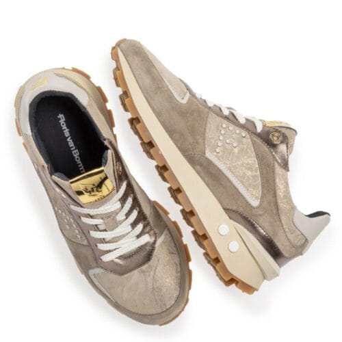 Beige Floris van Bommel dames sneaker met leren voering en sportieve zool
